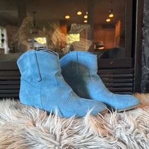 Elegant Blue Suede Ankle Boots